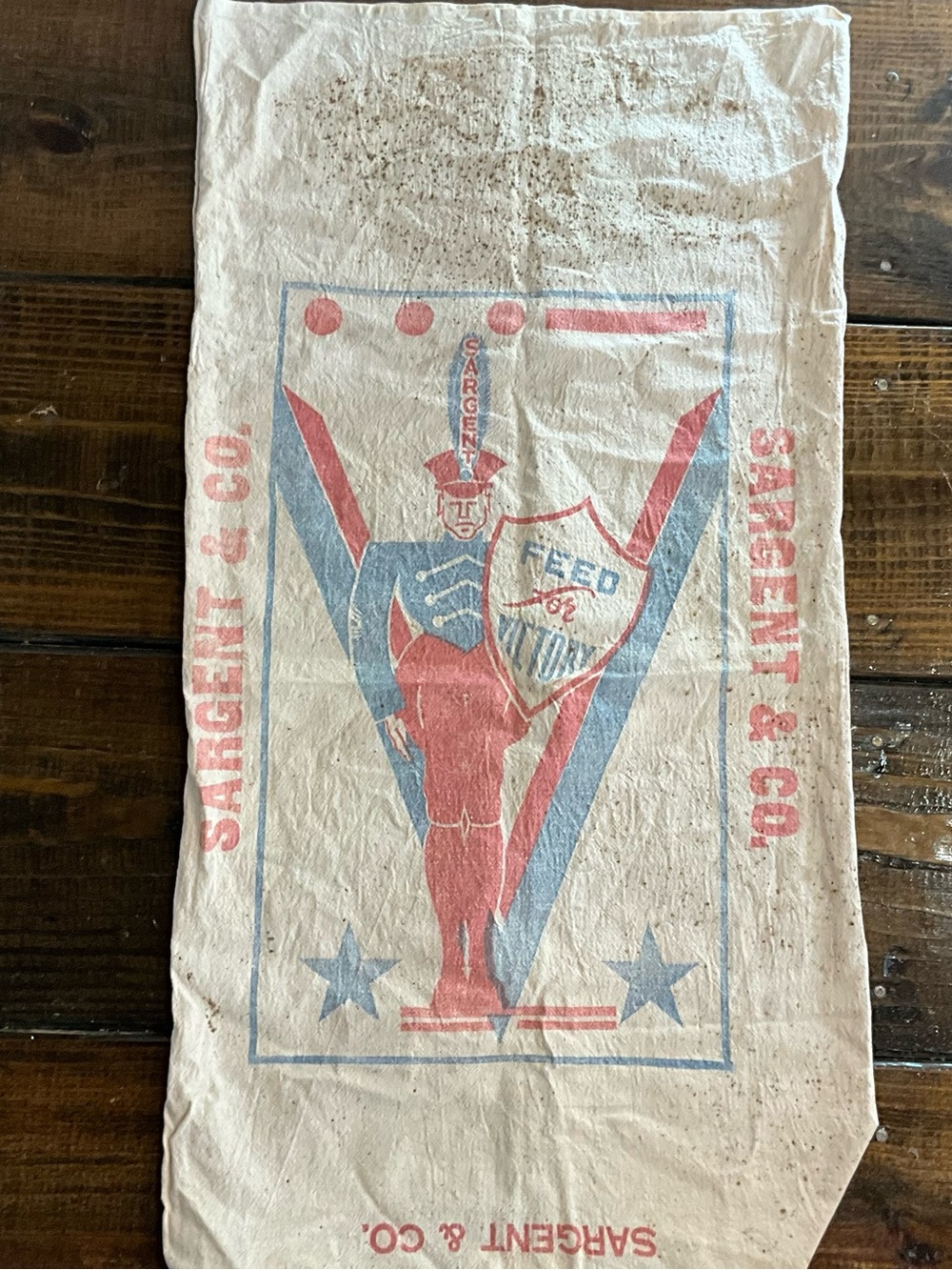 Vintage WWII Sargent & Co Feed for Victory Burlap Feed Sack 1940s Iowa Decor